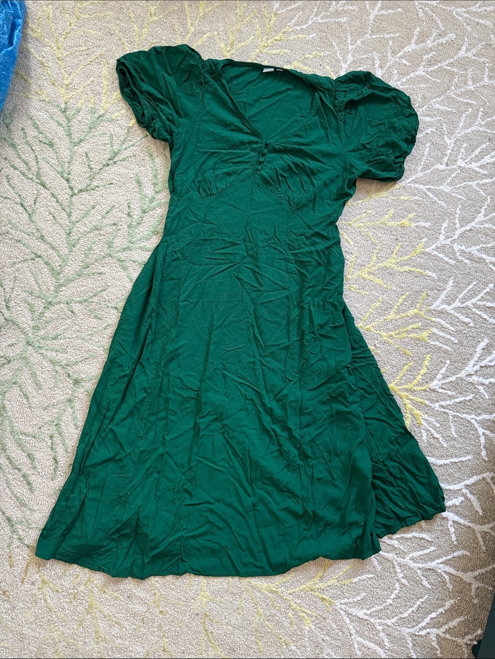 GAP emerald Puff Sleeve V-Neck Maxi Dress M